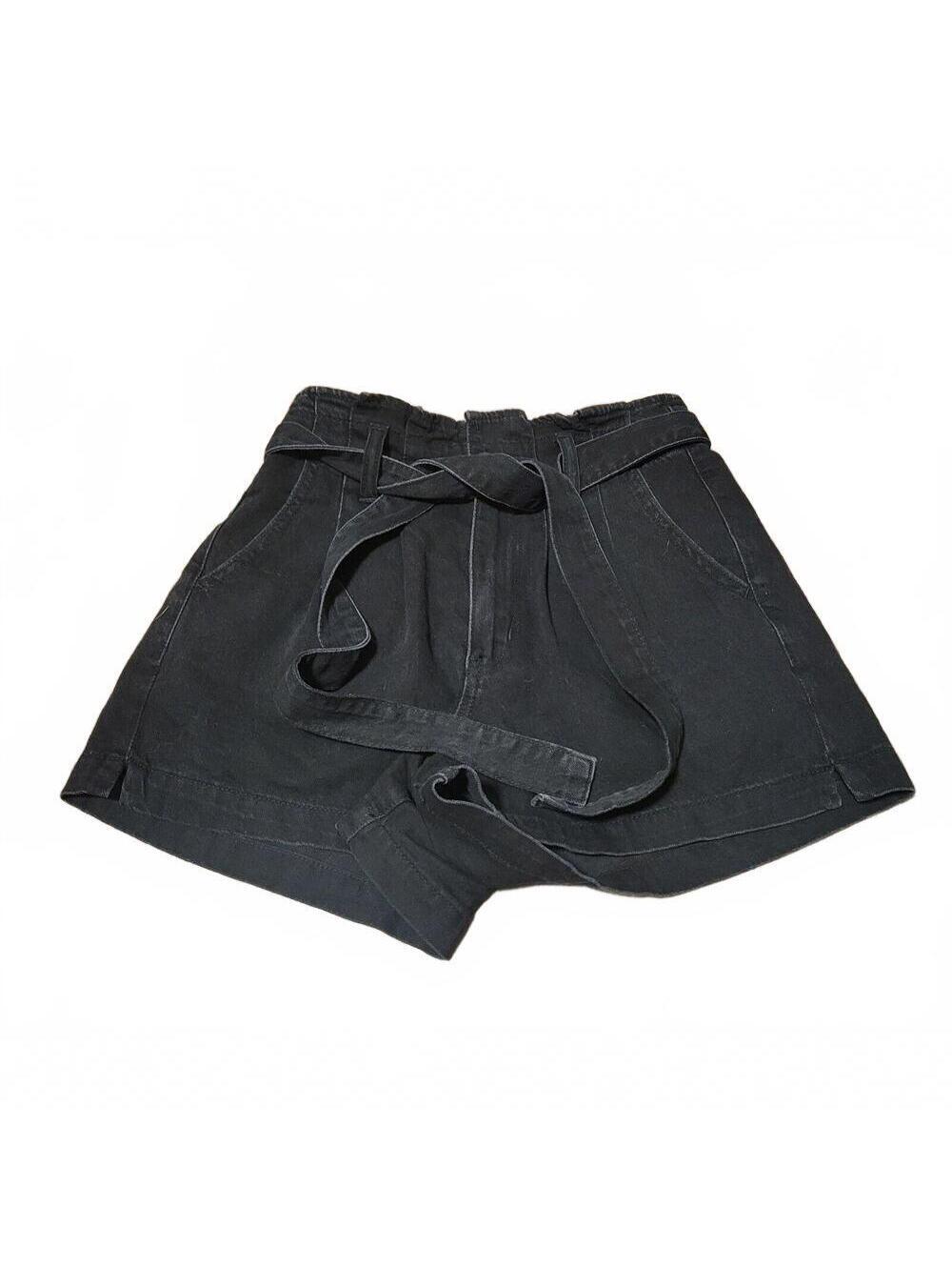 American Eagle Black High Rise Paperbag Mom Shorts Tie Belt Size 4